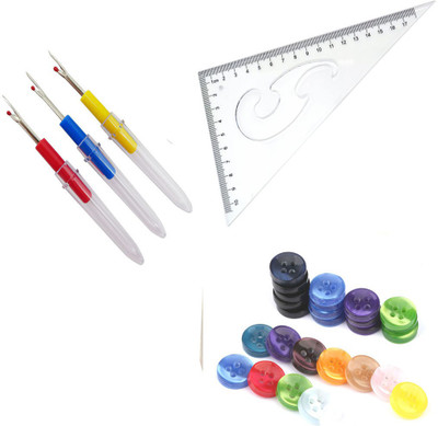 Crafts Haveli 3 Items Combo : 3 Seam Ripper, 20 Multi Button, L Curve