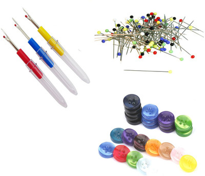Crafts Haveli 3 Items Combo : 3 Seam Ripper, 20 Multi Button, Ball Pin