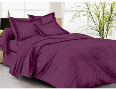 kashmya Cotton Double Flat 240 TC Striped Bedsheet(Pack of 1, Purple)