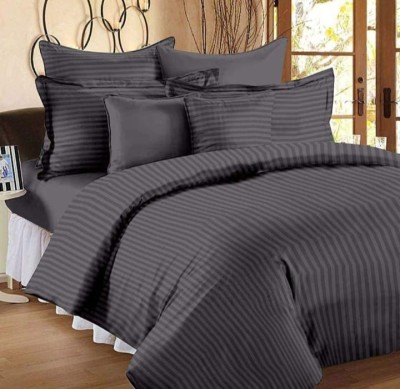 wigtrading 180 TC Satin Double Striped Flat Bedsheet(Pack of 1, Dark Grey)