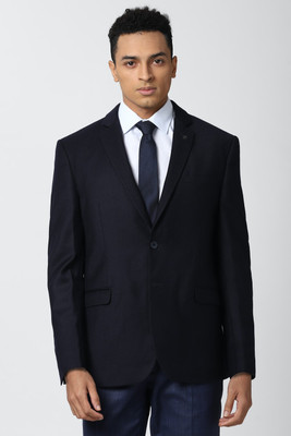 VAN HEUSEN Solid Single Breasted Formal Men Blazer(Dark Blue)
