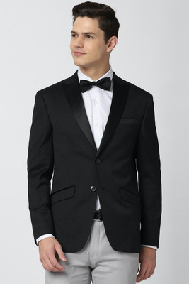 PETER ENGLAND Solid Single Breasted Party Men Blazer(Black)