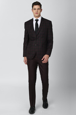 VAN HEUSEN Checkered Single Breasted Formal Men Blazer(Maroon)