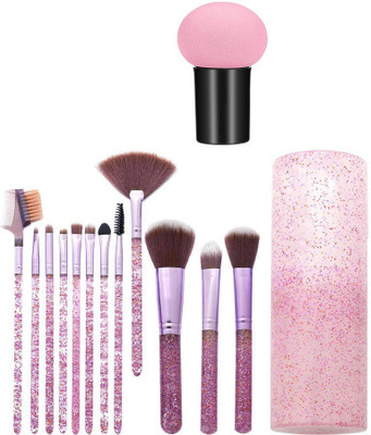 lakyou Glow Glitter Makeup Brush 12 pcs Set Shimmer Storage Case With Mushroom Blender(Pack of 13)