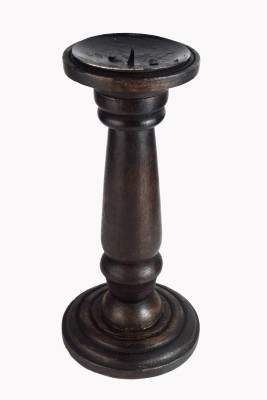 Global Art Traders Handmade 10 inches Indian Home Decorative Wooden Pillar Candle Stand Wooden 1 - Cup Candle Holder(Black, Pack of 1)
