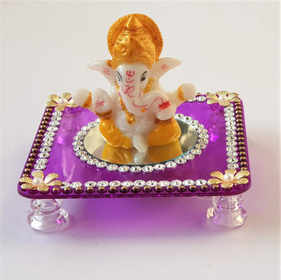 PRAHLL Acrylic And Fibre Ganesha Chowki , Purple Crystal Pooja Chowki(Purple, Pack of 2)