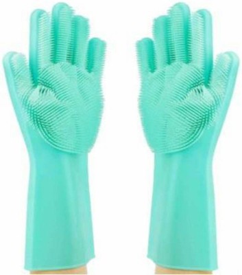 NIMYANK Dish Washing Gloves Silicon Hand Cleaning Scrubber For Kitchen Pet Grooming Kit Wet and Dry Glove(Free Size)
