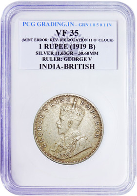 the coins INDIA BRITISH GEORGE V ONE RUPEE 1919B P C G GRADING Medieval Coin Collection(1 Coins)