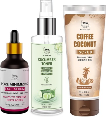 TNW - The Natural Wash Skincare Combo of 3 with Coffee Coconut Scrub, Cucumber Toner & Pore Minimizing Face Serum(3 Items in the set)