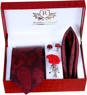 RANDOM STRIPE Satin Cufflink & Tie Pin Set(Maroon)
