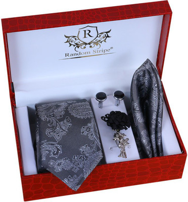RANDOM STRIPE Satin Cufflink & Tie Pin Set(Grey)