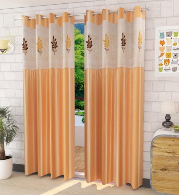 Brand Roots 154 cm (5 ft) Polyester Semi Transparent Window Curtain (Pack Of 2)(Floral, Golden)