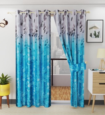 LUCHOM 273 cm (9 ft) Satin Blackout Long Door Curtain (Pack Of 2)(Floral, Turquoise)