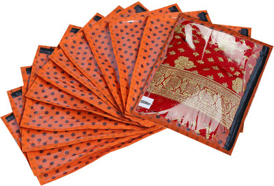 Billion Saree Cover Dot Printed Tranasparent Non Woven Single Saree Cover- Pack of 12 (Orange) HS_38_BILLION021640(Orange)