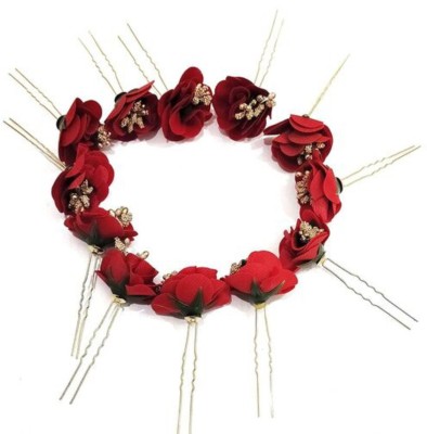 Myra Collection Hair Flower Fancy Bun Metal Jura pins Pack Of 12 Hair Clip(Red)