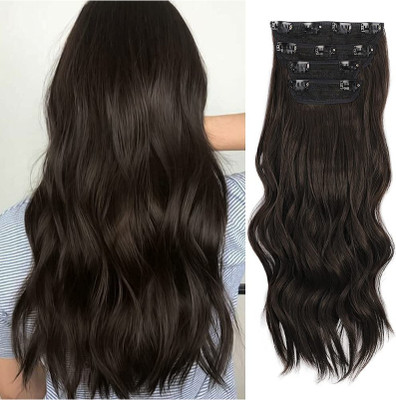 Thrift Bazaar 4PCS Clip in Dark Brown  Extensions Synthetic Fiber for Women Hair Extension