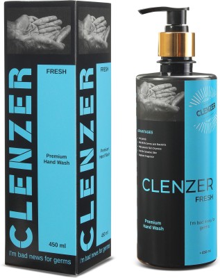 CLENZER Fresh Premium Handwash Liquid Soap – pH Balanced formulation, Signature Fragrance, Prevents Skin Dryness, Protects against Bacteria & Germs, Good for Sensitive Skin, Pastel Blue Colour Hand Wash, Hand Wash Bottle + Dispenser(450 ml)