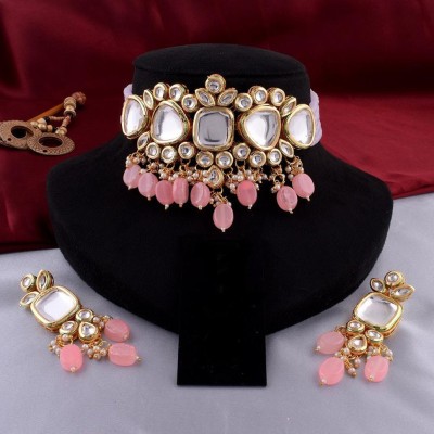 TJC Brass Gold-plated Pink Jewellery Set(Pack of 1)