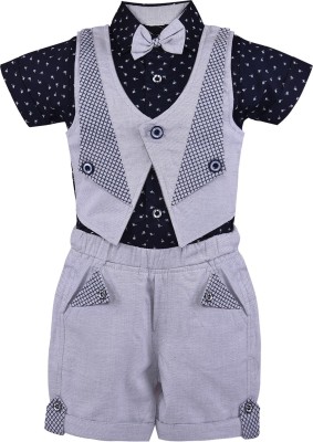 Wishkaro Baby Boys Casual Shirt Shorts, Waistcoat(Dark Blue)