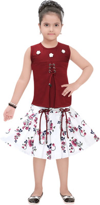Vysoky Baby Girls Party(Festive) Top Skirt(Maroon)