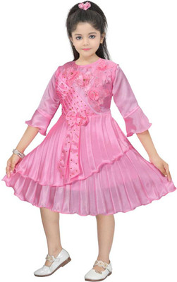 Bismillah Today Fashions Girls Midi/Knee Length Party Dress(Pink, Half Sleeve)