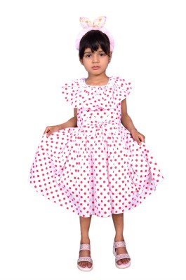 ALINA MODA Girls Calf Length Casual Dress(Pink, Sleeveless)