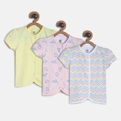 MINI KLUB Baby Girls Printed Pure Cotton Regular T Shirt(Multicolor, Pack of 3)