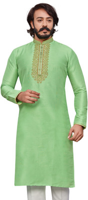 Kunj Creation Men Self Design Straight Kurta(Green)