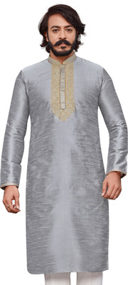 Kunj Creation Men Self Design Straight Kurta(Grey)