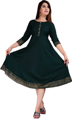 Tanisha Women Self Design Anarkali Kurta(Dark Green)