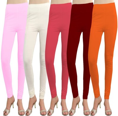 Cursive Churidar Length Western Wear Legging(Pink, White, Pink, Maroon, Orange, Solid)