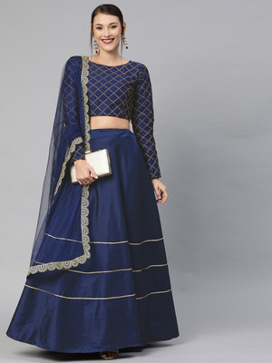 New Fashion Checkered Semi Stitched Lehenga Choli(Dark Blue)