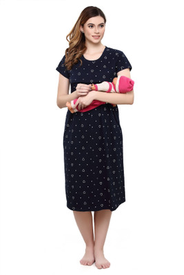 TIGYWIGY Women Maternity/Nursing Nighty(Dark Blue)