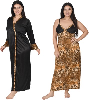 Embrave Women Nighty with Robe(Black)