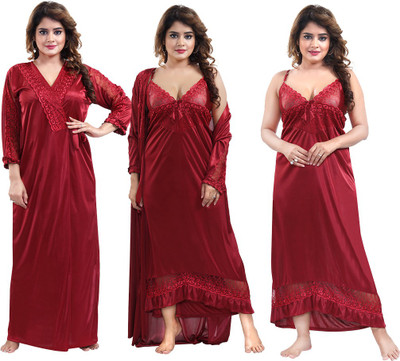 Gutthi Women Nighty Set(Maroon)