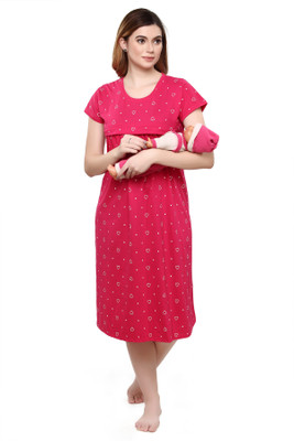 TIGYWIGY Women Maternity/Nursing Nighty(Pink)