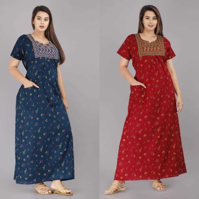 MAYA PRINT Women Nighty Set(Dark Blue, Maroon)