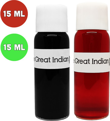 Syahi - The Great Indian Ink - Fountain, Calligraphy, Dip pen, v7 v5 Trimax ink Ink Bottle(Pack of 2, Ink Color - Tomato-Red, Light-Green)