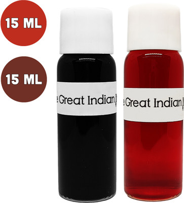 Syahi - The Great Indian Ink - Fountain, Calligraphy, Dip pen, v7 v5 Trimax ink Ink Bottle(Pack of 2, Ink Color - Tomato Red, Coco Brown)