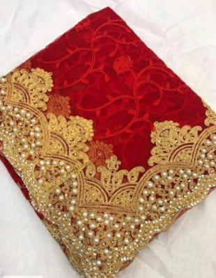 SkyFlock Embroidered, Embellished Bollywood Net Saree(Red)