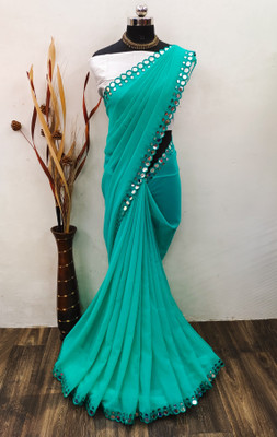 Saraswati Fab Embellished Bollywood Georgette, Chiffon Saree(Light Blue)