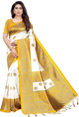 Vimalnath Synthetics Printed Mysore Art Silk Saree(Yellow)
