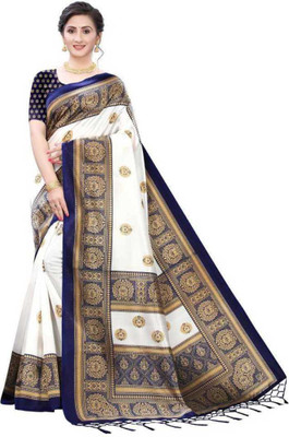Vimalnath Synthetics Printed Mysore Art Silk Saree(Blue)