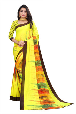 THE PRIVATE LABLE Printed Bollywood Georgette Saree(Yellow)