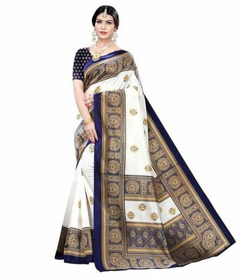 Priyashi Printed Mysore Art Silk Saree(Dark Blue)