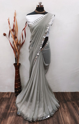 Saraswati Fab Embellished Bollywood Georgette, Chiffon Saree(Grey)