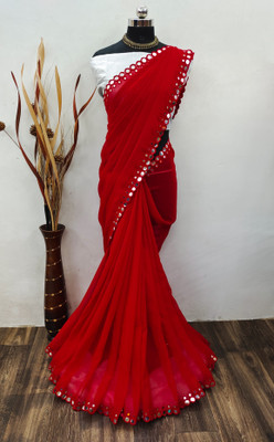 YESHU ENTERPRISE Embellished Bollywood Georgette, Chiffon Saree(Red)