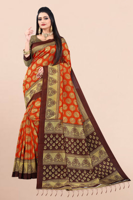 Vimalnath Synthetics Printed Daily Wear Art Silk Saree(Brown)