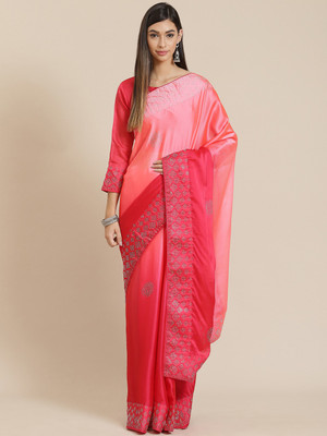 Divastri Solid/Plain Bollywood Silk Blend Saree(Red, Pink)