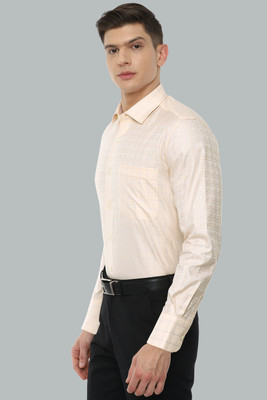 LOUIS PHILIPPE Men Checkered Formal Cream Shirt